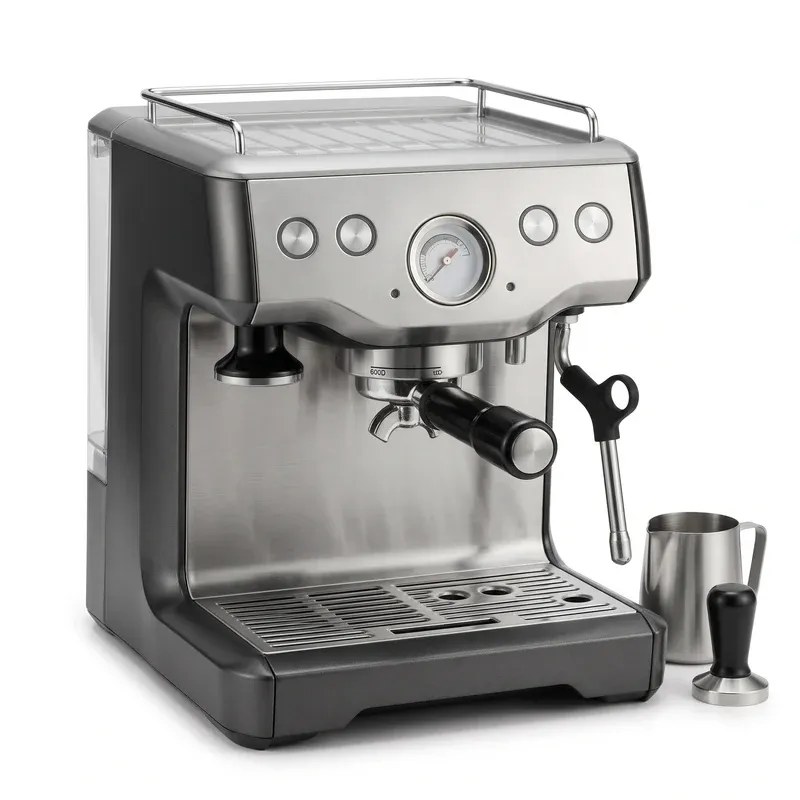Breville Infuser Espresso Machine, Black Sesame (BES840BSXL), product photo on a white background