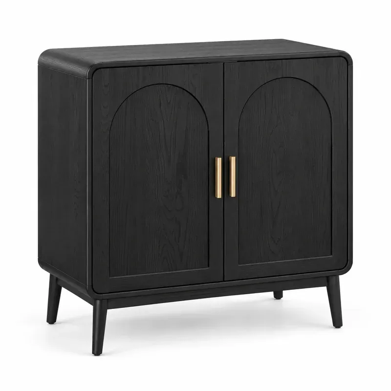 Nathan James Iris Mid-Century Buffet Sideboard Credenza, Black Oak, product photo on a white background