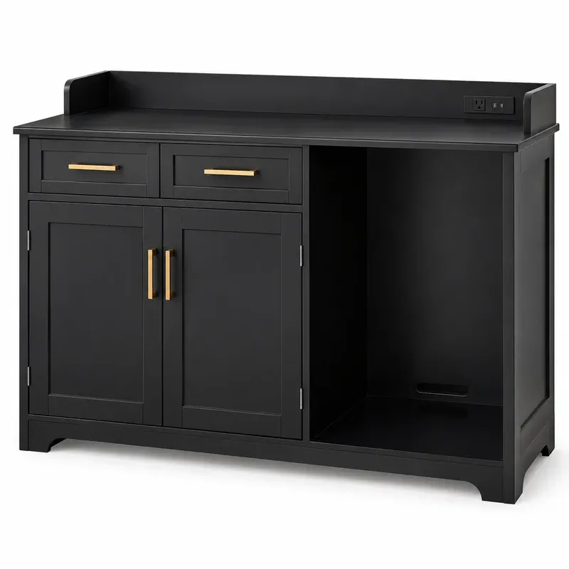 VEVOR Coffee Bar Cabinet with Mini Fridge Space, 53-Inch, product photo on a white background