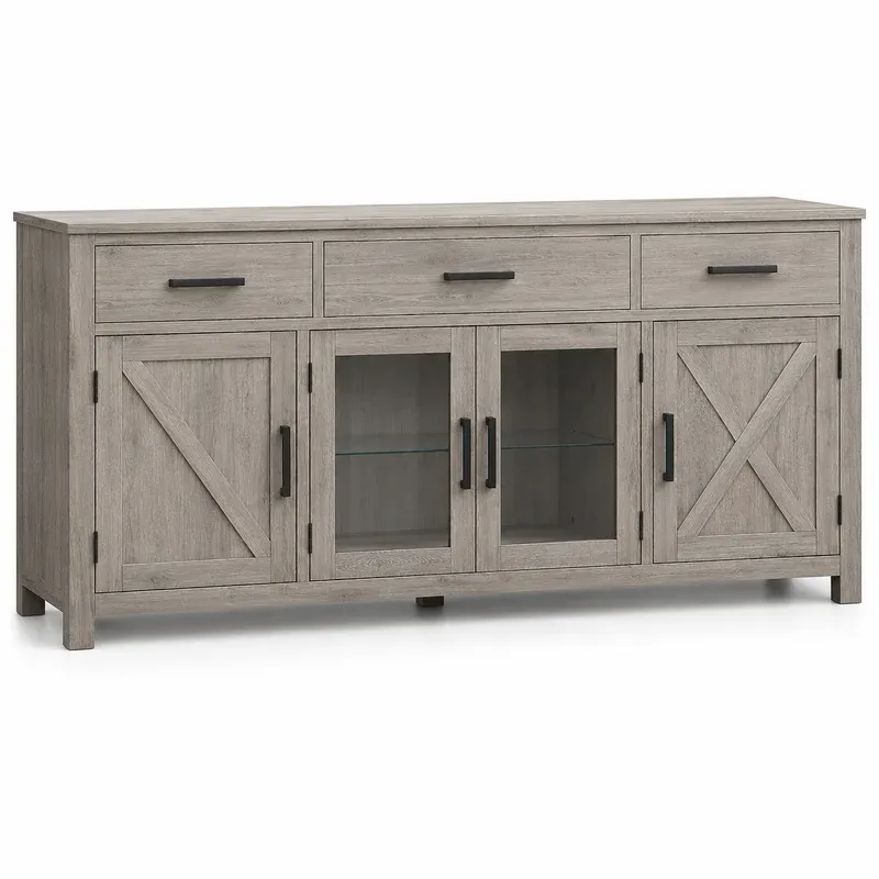 Walker Edison Modern Farmhouse Buffet Sideboard, 60", Grey Wash, product photo on a white background