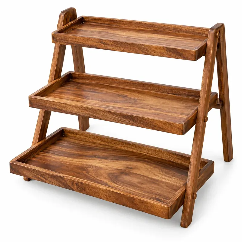 Manspdier Wood 3-Tier Collapsible Serving Tray, product photo on a white background