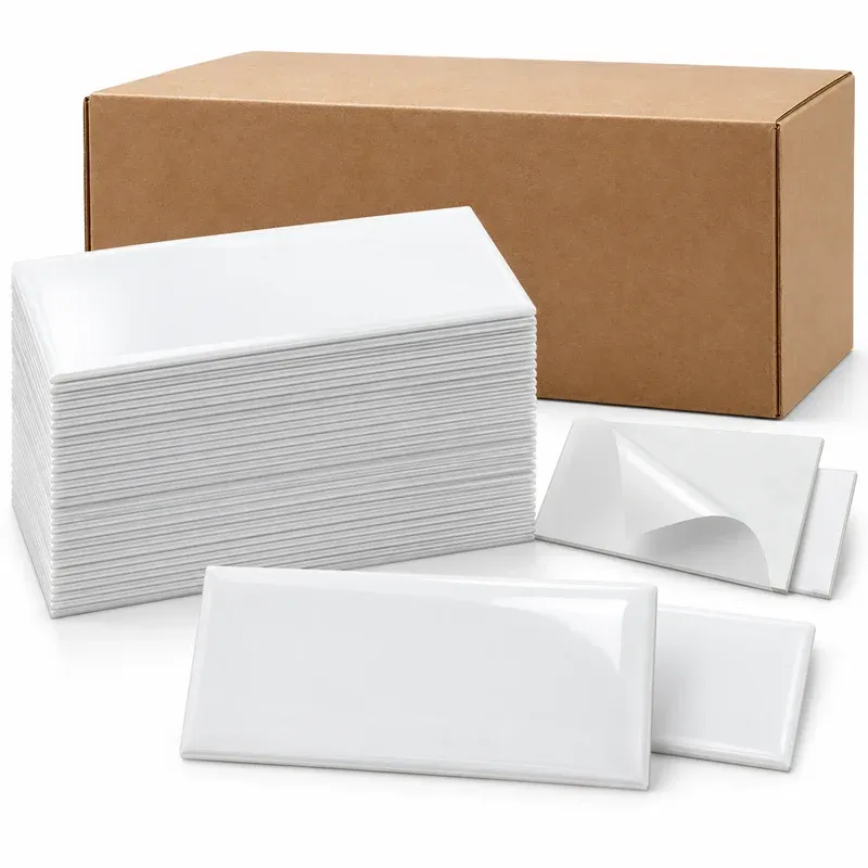 Art3d Peel and Stick Subway Tile Backsplash, Glossy White, 102 Pieces, product photo on a white background