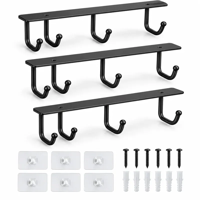 DEPAOTLUX Under Cabinet Mug Hooks, 3-Pack (Adhesive or Screw), product photo on a white background