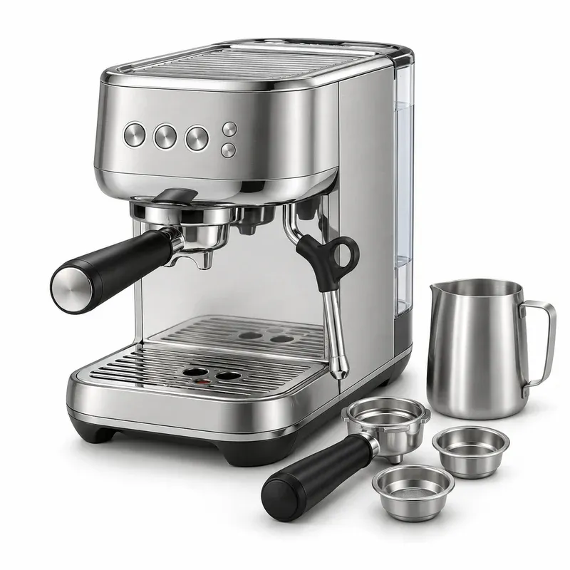 Breville Bambino Plus Espresso Machine (BES500BSS), product photo on a white background