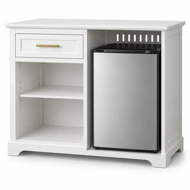 GDLF 39.4" Coffee Bar Cabinet with Mini Fridge Space, White, product photo on a white background