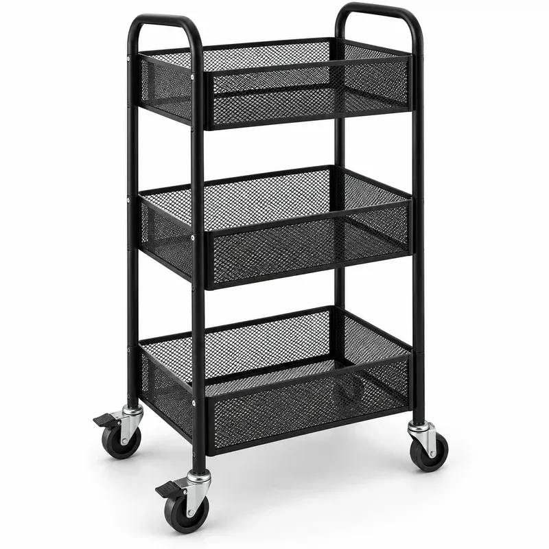 Simple Houseware 3-Tier Heavy Duty Metal Utility Rolling Cart, product photo on a white background
