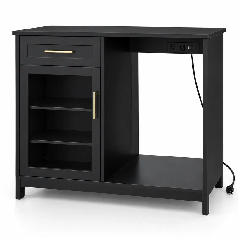 UANRBOA 33.1" Coffee Bar Cabinet with Fridge Space and Charging Station, product photo on a white background