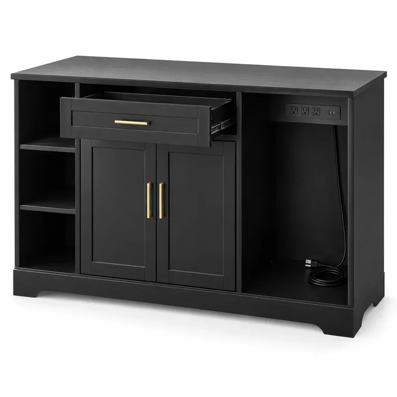 Unikito 47" Coffee Bar Cabinet with Mini Fridge Space and Charging Station, product photo on a white background