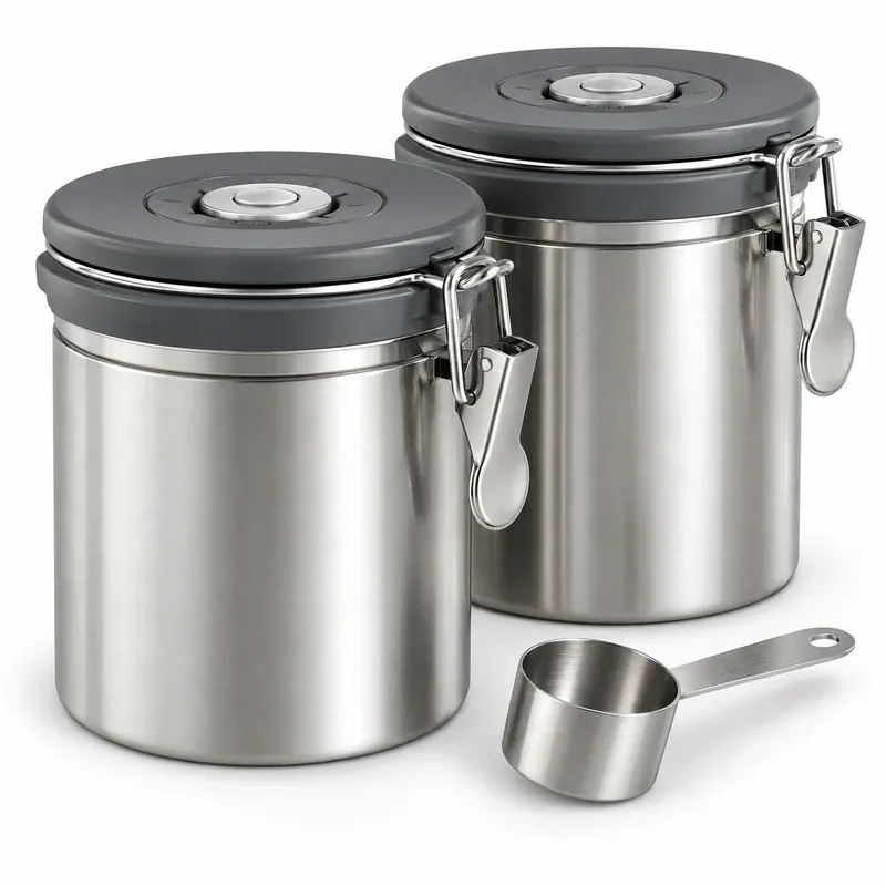 Coffee Gator Stainless Steel Coffee Canister, 22 oz, 2-Pack, product photo on a white background