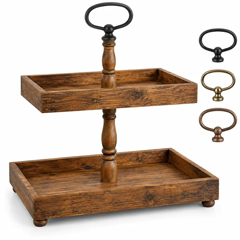 Felt Creative Home Goods Rustic Two-Tier Wood Tray, product photo on a white background
