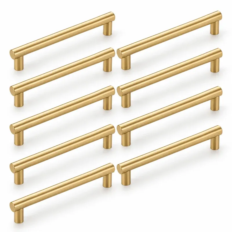 Asidrama Brushed Brass Cabinet Pulls, 5 in (128 mm) Hole Spacing, 10 Pack, product photo on a white background