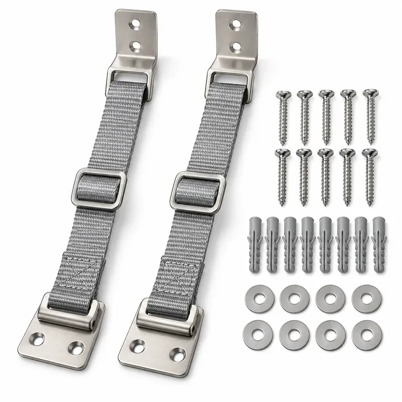 BOOTWO Heavy Duty Metal Anti-Tip Furniture Straps, Pack of 2, product photo on a white background