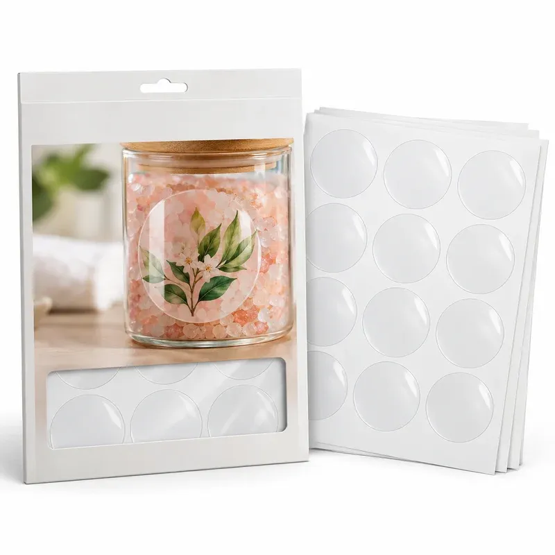 Avery Glossy Clear Round Labels, 2 in, 120 Labels (22825), product photo on a white background