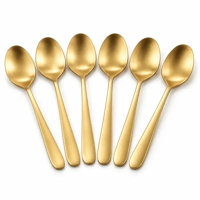 FULLYWARE Matte Gold Demitasse Espresso Spoons, Set of 6, product photo on a white background