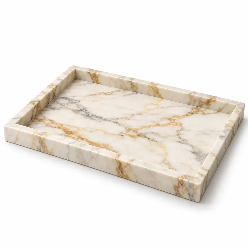 FutureStone Natural Marble Tray, 12 x 8 in, Calacatta Gold, product photo on a white background