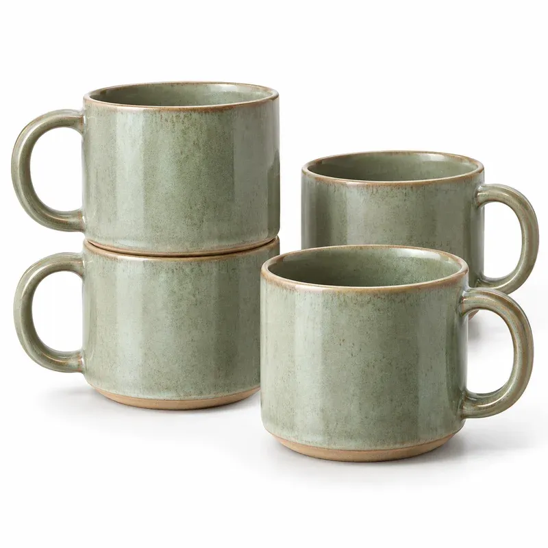 Ava Nord Stoneware Coffee Mugs, Set of 4, 12 oz, Sage Ash, product photo on a white background