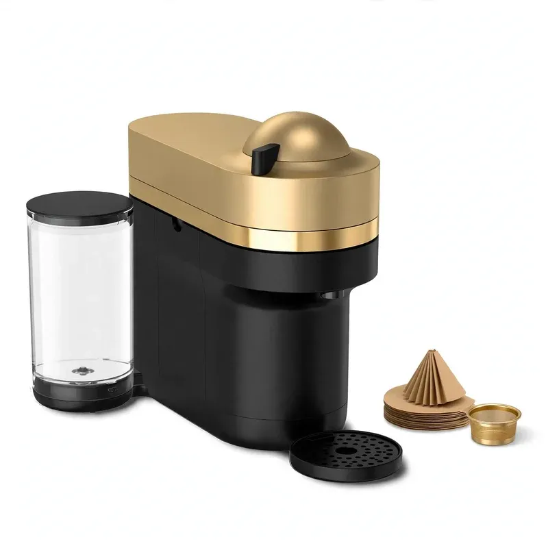 Nespresso Vertuo Pop+ by Breville, Black & Gold (BNV125), product photo on a white background