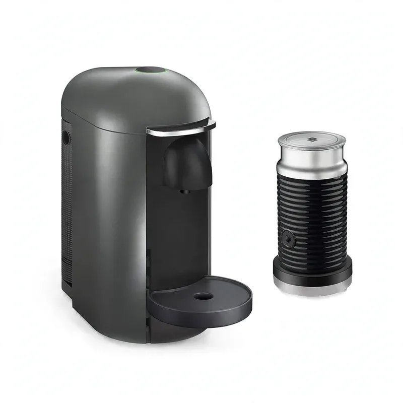 Nespresso VertuoPlus Deluxe by Breville with Aeroccino3, Titan (BNV450), product photo on a white background