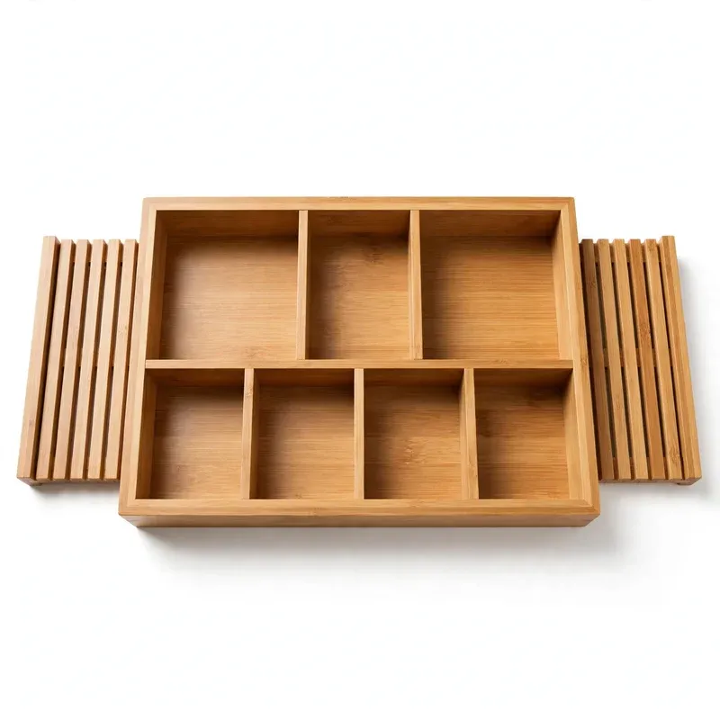 Pipishell Expandable Bamboo Drawer Organizer, 13 to 19.6 in, product photo on a white background