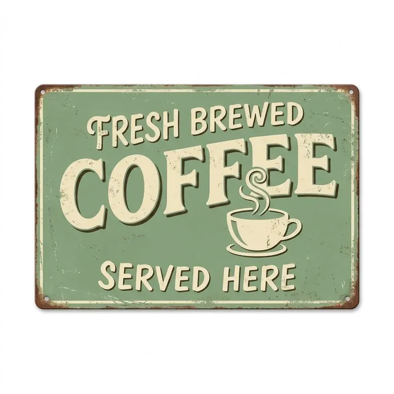 ERLOOD Fresh Brewed Coffee Vintage Tin Sign, 8 x 12 Inch, product photo on a white background