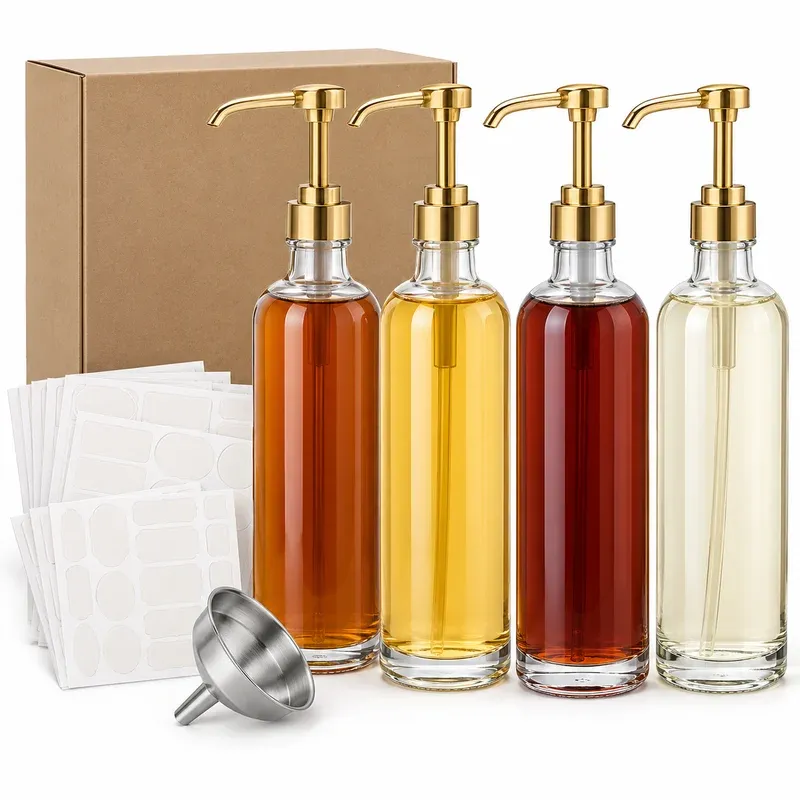 Demi's Home 25.4 oz Glass Syrup Dispensers, 4-Pack, product photo on a white background