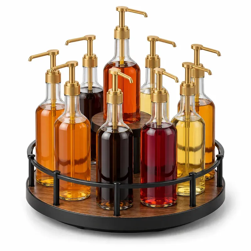 THYGIFTREE Rotating Coffee Syrup Organizer, 9 Bottles, product photo on a white background