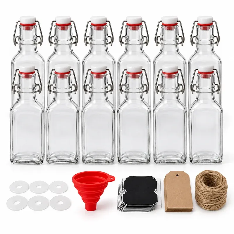 UrSpeedtekLive 8.5 oz Swing-Top Glass Bottles, 12-Pack, product photo on a white background