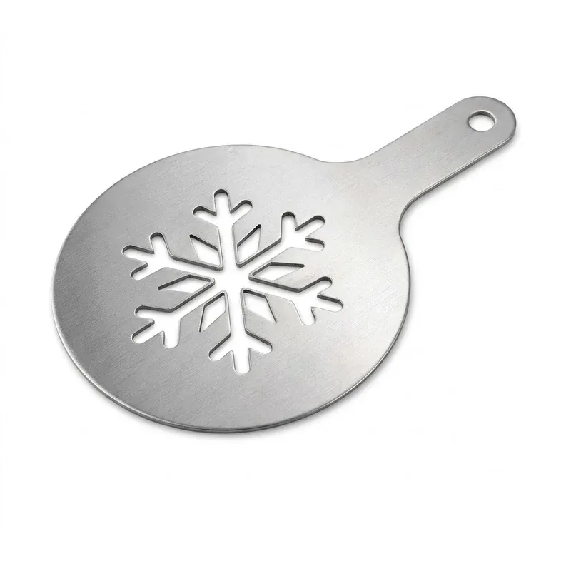 Restaurantware Stainless Steel Snowflake Coffee Stencil, product photo on a white background