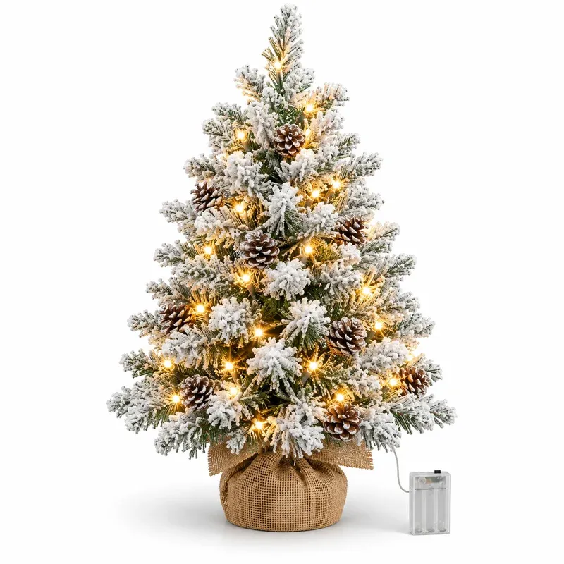 TURNMEON 24 in Flocked Tabletop Christmas Tree with Lights and Timer, product photo on a white background