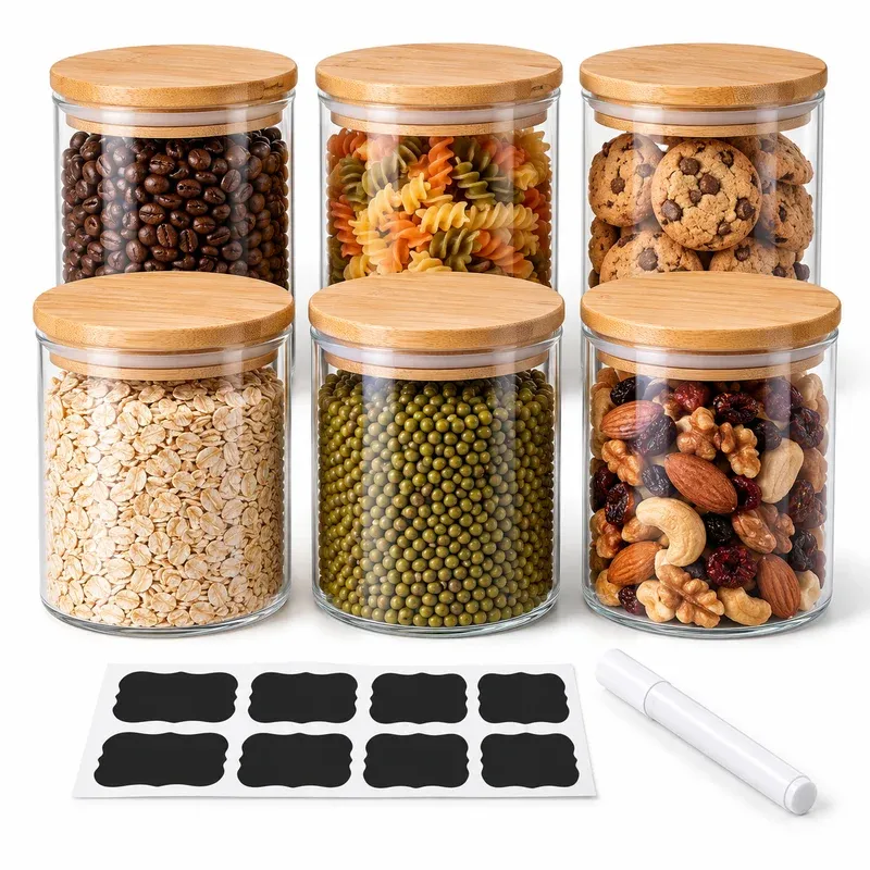 Gencywe 27 oz Glass Storage Jars with Bamboo Lids, product photo on a white background